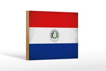 Panneau en bois drapeau Paraguay 18x12 cm Drapeau Paraguay décoration vintage 1