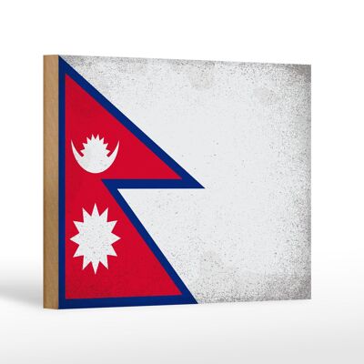 Drapeau panneau en bois Népal 18x12 cm Drapeau du Népal décoration vintage