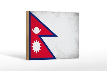 Drapeau panneau en bois Népal 18x12 cm Drapeau du Népal décoration vintage 1
