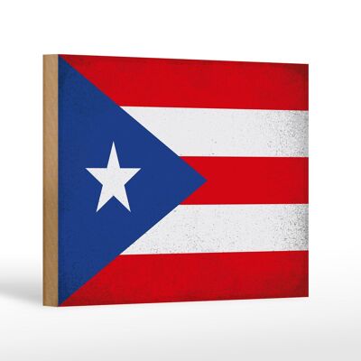 Letrero de madera bandera Puerto Rico 18x12 cm decoración vintage Puerto Rico