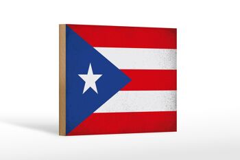 Panneau en bois drapeau Porto Rico 18x12 cm décoration vintage Porto Rico 1