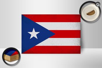 Panneau en bois drapeau Porto Rico 18x12 cm décoration vintage Porto Rico 2