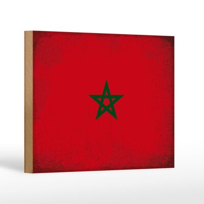 Holzschild Flagge Marokko 18x12 cm Flag of Morocco Vintage Dekoration