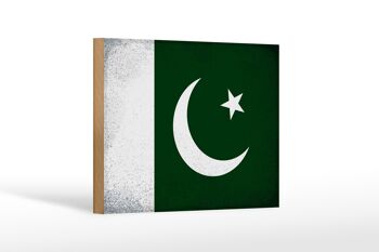 Drapeau panneau en bois Pakistan 18x12 cm Drapeau Pakistan décoration vintage 1