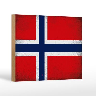 Holzschild Flagge Norwegen 18x12 cm Flag Norway Vintage Dekoration