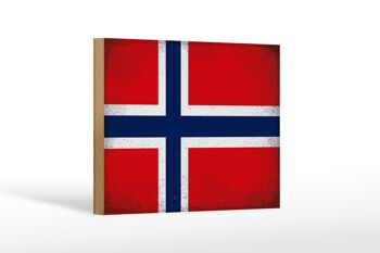 Panneau en bois drapeau Norvège 18x12 cm Drapeau Norvège décoration vintage 1