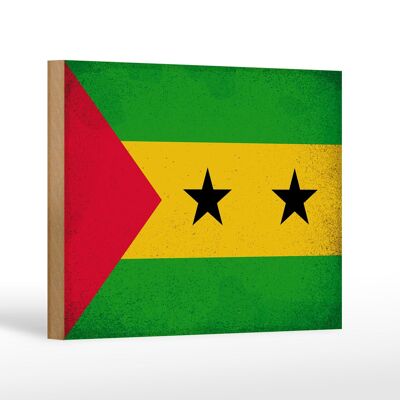 Letrero de madera bandera Santo Tomé y Príncipe 18x12 cm decoración vintage