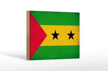 Panneau en bois drapeau São Tomé et Príncipe 18x12 cm décoration vintage 1