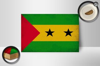 Panneau en bois drapeau São Tomé et Príncipe 18x12 cm décoration vintage 2