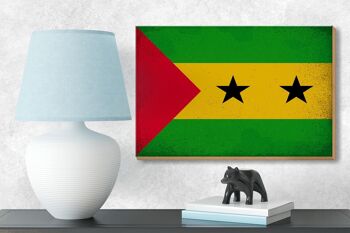 Panneau en bois drapeau São Tomé et Príncipe 18x12 cm décoration vintage 3