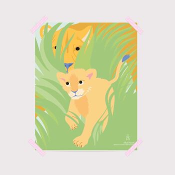 Affiche pour chambre d'enfant : Lions. Artiste: Alice RICARD 20x25 1