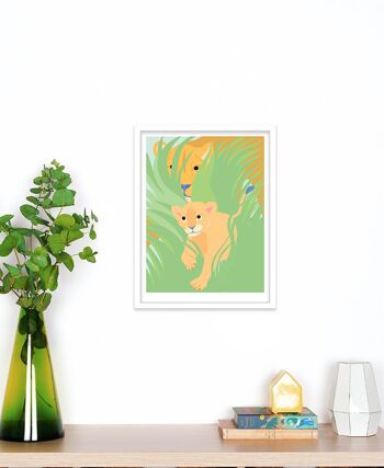 Affiche pour chambre d'enfant : Lions. Artiste: Alice RICARD 20x25 3