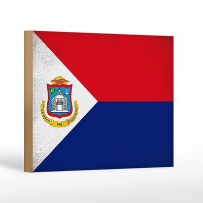 Holzschild Flagge Sint Maarten 18x12cm Flag Vintage Dekoration
