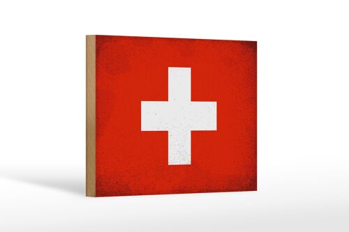 Holzschild Flagge Schweiz 18x12cm Flag Switzerland Vintage Dekoration