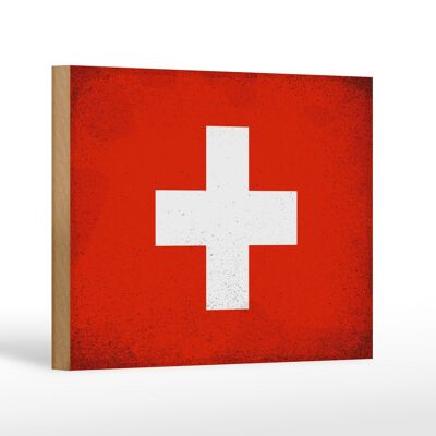 Holzschild Flagge Schweiz 18x12cm Flag Switzerland Vintage Dekoration