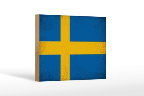 Holzschild Flagge Schweden 18x12 cm Flag of Sweden Vintage Dekoration