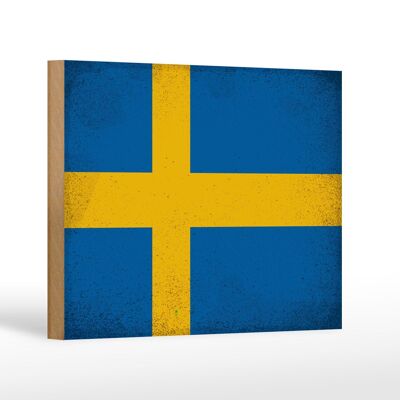 Cartello in legno bandiera Svezia 18x12 cm Bandiera della Svezia decorazione vintage
