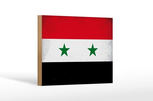 Holzschild Flagge Syrien 18x12 cm Flag of Syria Vintage Dekoration