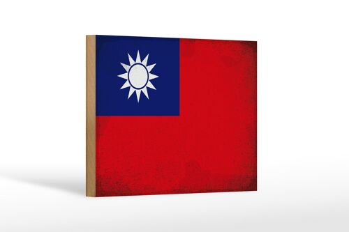Holzschild Flagge China 18x12 cm Flag of Taiwan Vintage Dekoration