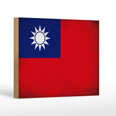 Letrero de madera bandera China 18x12 cm Bandera de Taiwán decoración vintage