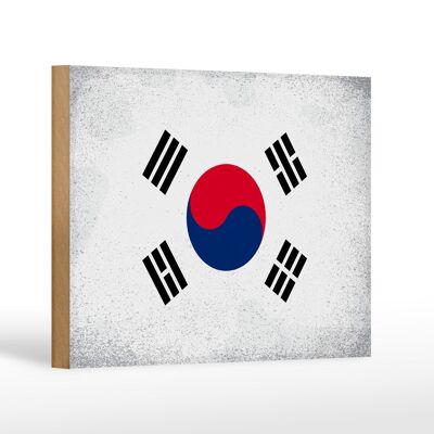 Letrero de madera bandera Corea del Sur 18x12 cm decoración vintage Corea del Sur
