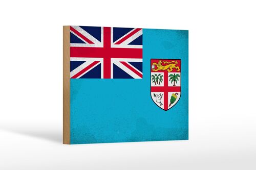 Holzschild Flagge Fidschi 18x12 cm Flag of Fiji Vintage Dekoration