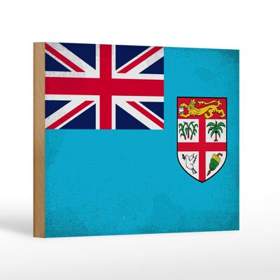 Cartello in legno bandiera Fiji 18x12 cm Bandiera delle Fiji decorazione vintage