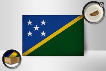 Panneau en bois drapeau Îles Salomon 18x12cm Décoration vintage Îles Salomon 2