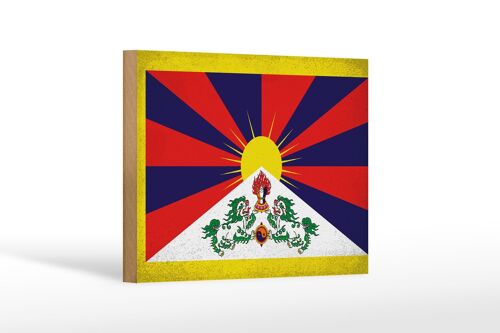 Holzschild Flagge Tibet 18x12 cm Flag of Tibet Vintage Dekoration