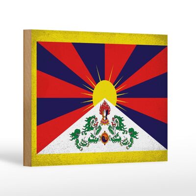 Holzschild Flagge Tibet 18x12 cm Flag of Tibet Vintage Dekoration