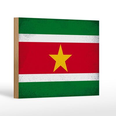 Panneau en bois drapeau Suriname 18x12 cm Drapeau Suriname décoration vintage