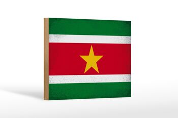 Panneau en bois drapeau Suriname 18x12 cm Drapeau Suriname décoration vintage 1