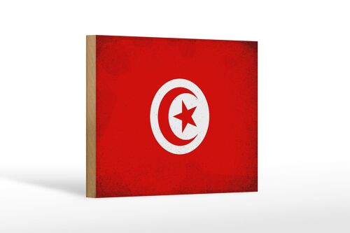 Holzschild Flagge Tunesien 18x12cm Flag of Tunisia Vintage Dekoration