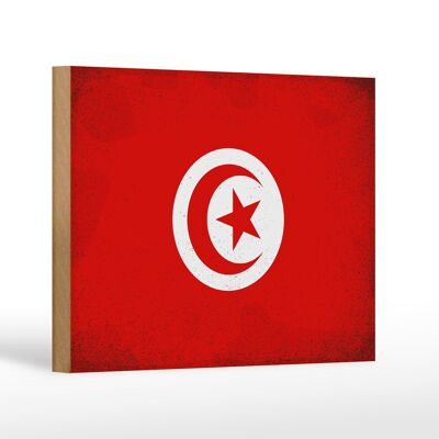 Holzschild Flagge Tunesien 18x12cm Flag of Tunisia Vintage Dekoration