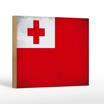 Cartello in legno bandiera Tonga 18x12 cm Bandiera di Tonga decorazione vintage