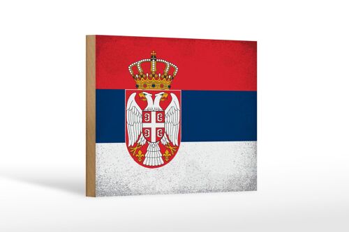 Holzschild Flagge Serbien 18x12 cm Flag of Serbia Vintage Dekoration