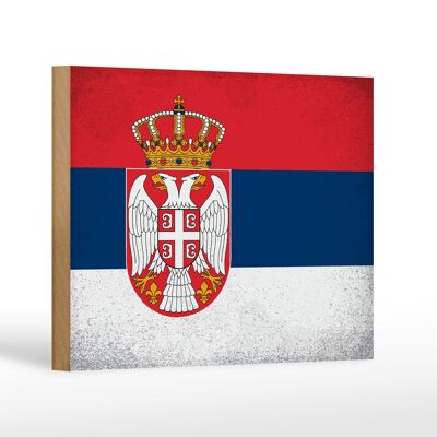 Holzschild Flagge Serbien 18x12 cm Flag of Serbia Vintage Dekoration