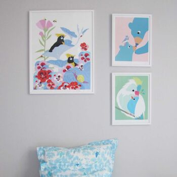 Affiche pour chambre d'enfant : Oiseaux. Artiste: Alice RICARD 20x25 3