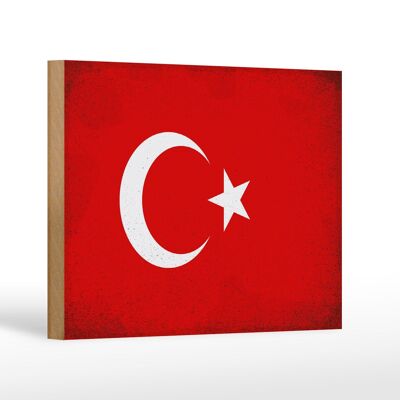 Holzschild Flagge Türkei 18x12 cm Flag of Turkey Vintage Dekoration