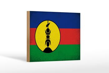 Panneau en bois drapeau Nouvelle Calédonie 18x12 cm drapeau décoration vintage 1