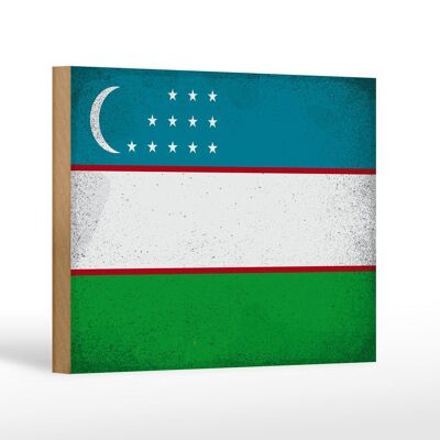 Cartello bandiera in legno Uzbekistan 18x12 cm Decorazione vintage Uzbekistan