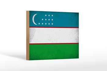 Panneau en bois drapeau Ouzbékistan 18x12 cm Décoration vintage Ouzbékistan 1