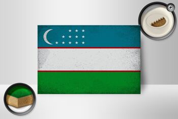Panneau en bois drapeau Ouzbékistan 18x12 cm Décoration vintage Ouzbékistan 2