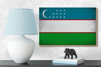 Panneau en bois drapeau Ouzbékistan 18x12 cm Décoration vintage Ouzbékistan 3