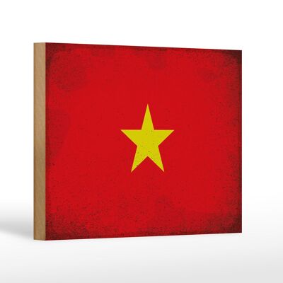 Letrero de madera bandera Vietnam 18x12 cm Bandera de Vietnam decoración vintage