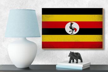 Panneau en bois drapeau Ouganda 18x12 cm Drapeau de l'Ouganda décoration vintage 3
