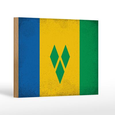 Holzschild Flagge Saint Vincent Grenadinen 18x12cm Vintage Dekoration