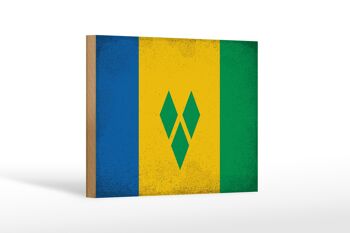 Panneau en bois drapeau Saint Vincent Grenadines 18x12cm décoration vintage 1
