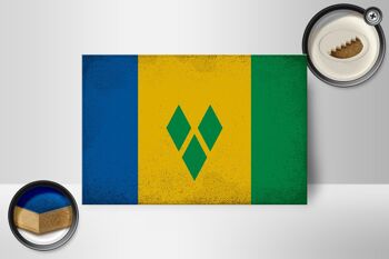 Panneau en bois drapeau Saint Vincent Grenadines 18x12cm décoration vintage 2