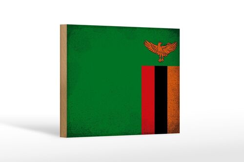 Holzschild Flagge Sambia 18x12 cm Flag of Zambia Vintage Dekoration